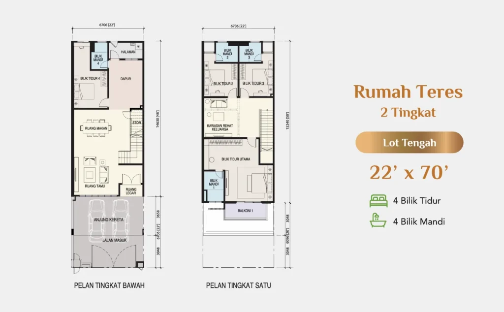 KSL Pulai Bestari Phase 4 双层排屋 · 中间单位 floor plan