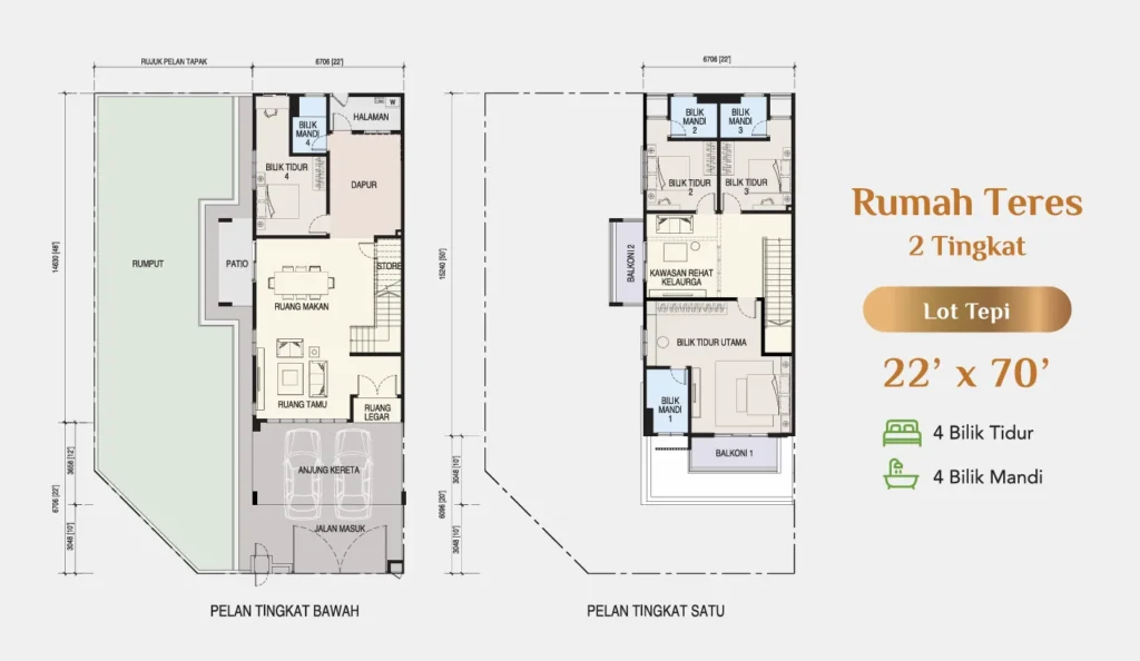KSL Pulai Bestari Phase 4 双层排屋 · 末端单位 floor plan
