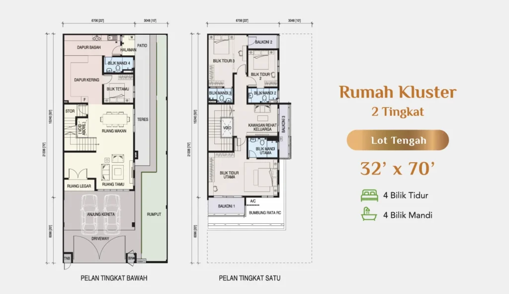 KSL Pulai Bestari Phase 4 双层群集屋 · 中间单位 floor plan