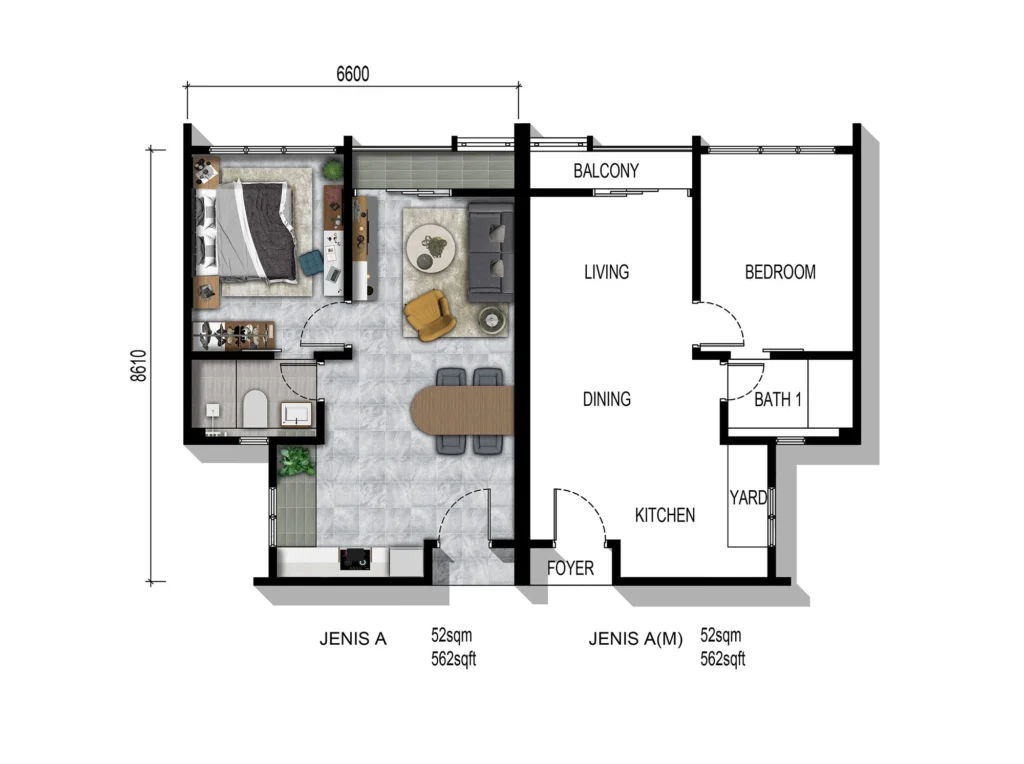 Parkland By The River Permas Jaya Type A「The Essential Suite」 户型图
