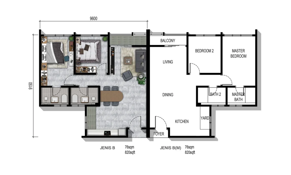 Parkland By The River Permas Jaya Type B「The Comfort Haven」 户型图