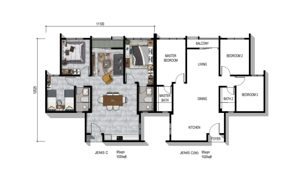 Parkland By The River Permas Jaya Type C 户型图