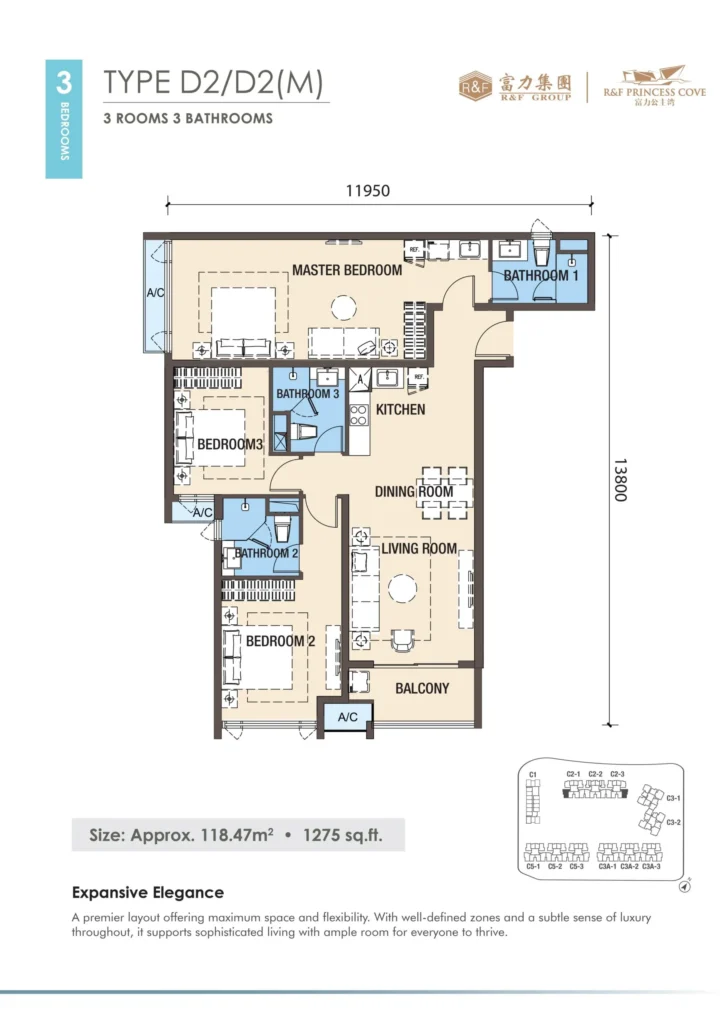 R&F Princess Cove Phase 3 Type D2 floor plan